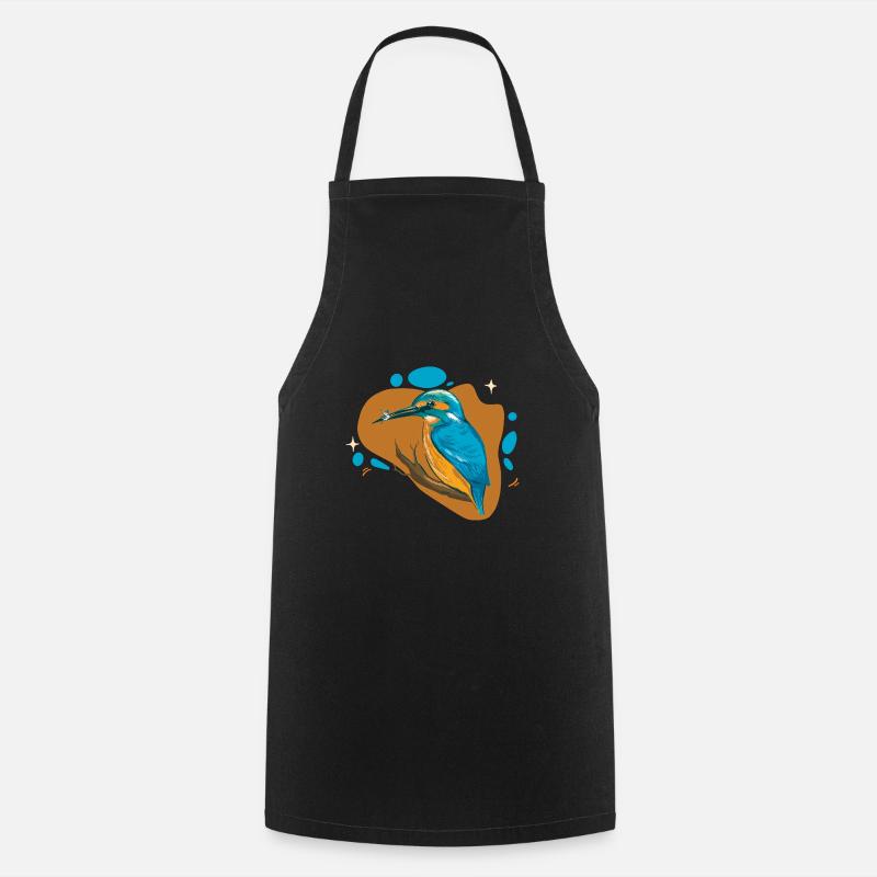 Kingfisher on branch with fish in beak - Cooking Apron - black