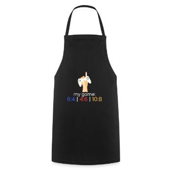 my game: 6:4 | 4:6 | 10:8 - Cooking Apron - black - Front - AI Model Male 185 dark (185cm)