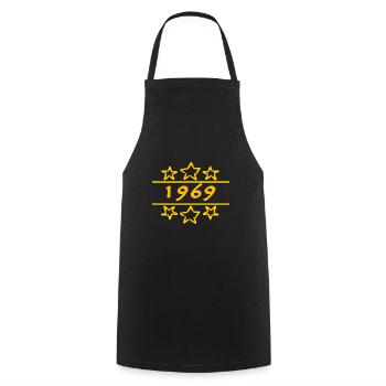 Jahr 1969 - Kochschürze - Schwarz - Vorne - AI Model Male 185 dark (185cm)