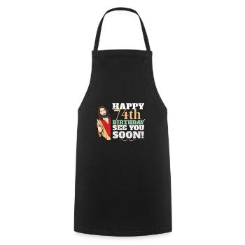 Happy 74th Birthday See You Soon Funny Jesus Meme - Cooking Apron - black - Front - AI Model Male 185 dark (185cm)