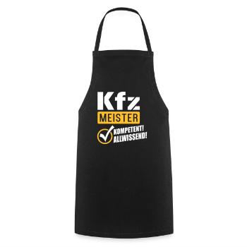 Kfz Meister Kompetenz (Schriftzug) - Kochschürze - Schwarz - Vorne - AI Model Male 185 dark (185cm)