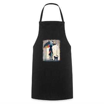Girl And Wet Cat Under Umbrella In The Rain - Cooking Apron - black - Front - AI Model Male 185 dark (185cm)