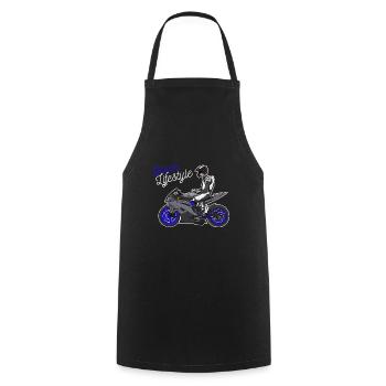 Motorcycle Lifestyle / Motorcycle / Motorcycle biker - Cooking Apron - black - Front - AI Model Male 185 dark (185cm)