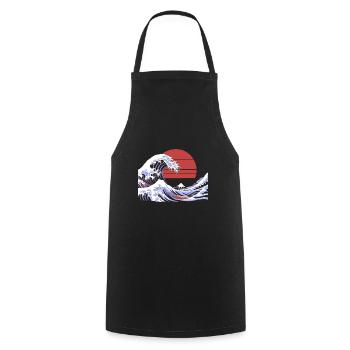 Big Wave Vaporwave Aesthetic 80s Anime Fashion - Cooking Apron - black - Front - AI Model Male 185 dark (185cm)