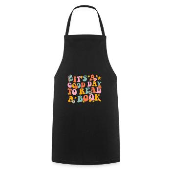It's a good day to read a book groovy - Cooking Apron - black - Front - AI Model Male 185 dark (185cm)