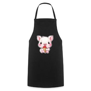 Cochon très mignon mangeant de la crème glacée - Tablier de cuisine - noir - Devant - AI Model Male 185 dark (185cm)