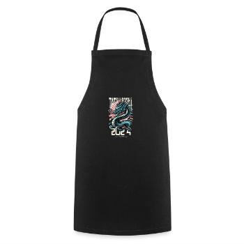 Japanese Dragon Red Sun - Cooking Apron - black - Front - AI Model Male 185 dark (185cm)