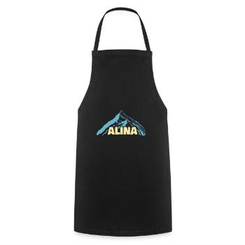 Woman's name Alina - Cooking Apron - black - Front - AI Model Male 185 dark (185cm)