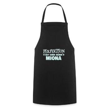 Woman's name Miona - Cooking Apron - black - Front - AI Model Male 185 dark (185cm)