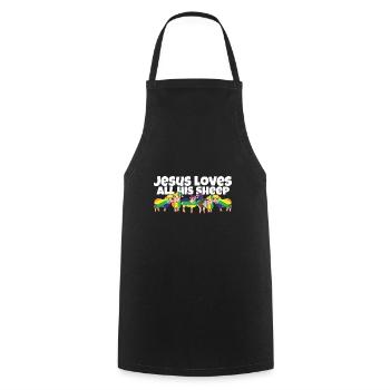 Jésus aime toutes ses brebis LGBTQ fier allié gay - Tablier de cuisine - noir - Devant - AI Model Male 185 dark (185cm)