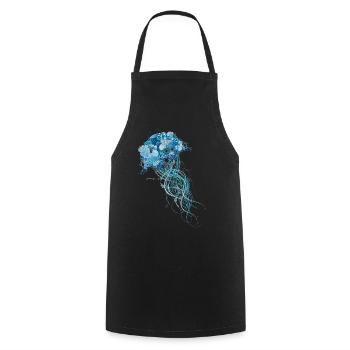 méduse bleue avec coraux, coquillages et anémones de mer - Tablier de cuisine - noir - Devant - AI Model Male 185 dark (185cm)