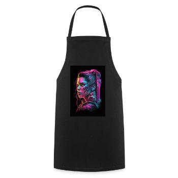Futuristische Cyberpunk und Synthwave Femme Fatale - Kochschürze - Schwarz - Vorne - AI Model Male 185 dark (185cm)