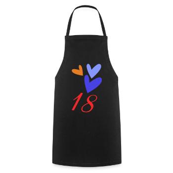 18. 18 YEARS OLD. 18th ANNIVERSARY. BIRTHDAY 18 YEARS. - Cooking Apron - black - Front - AI Model Male 185 dark (185cm)