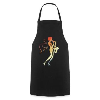 Saxophone Femme - Tablier de cuisine - noir - Devant - AI Model Male 185 dark (185cm)