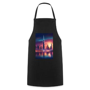 Dubai city sunset - Cooking Apron - black - Front - AI Model Male 185 dark (185cm)