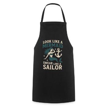 Mermaid Look Sailor Talk Sprüche Seglerin - Kochschürze - Schwarz - Vorne - AI Model Male 185 dark (185cm)