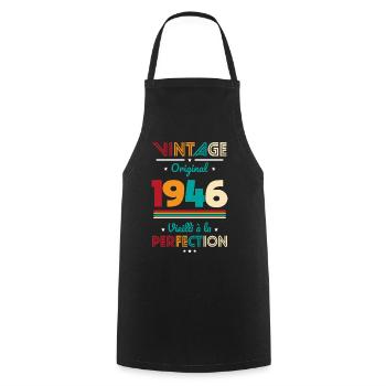1946 – Vintage – Aged to perfection - Cooking Apron - black - Front - AI Model Male 185 dark (185cm)