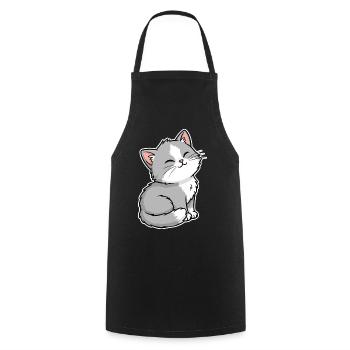 Chaton Gris et Blanc Heureux Portrait Kawaii - Tablier de cuisine - noir - Devant - AI Model Male 185 dark (185cm)