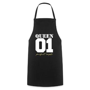 King and Queen Queen couple white and gold - Cooking Apron - black - Front - AI Model Male 185 dark (185cm)