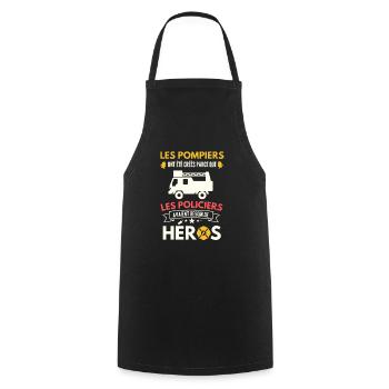 Humour pompiers et policiers - Tablier de cuisine - noir - Devant - AI Model Male 185 dark (185cm)
