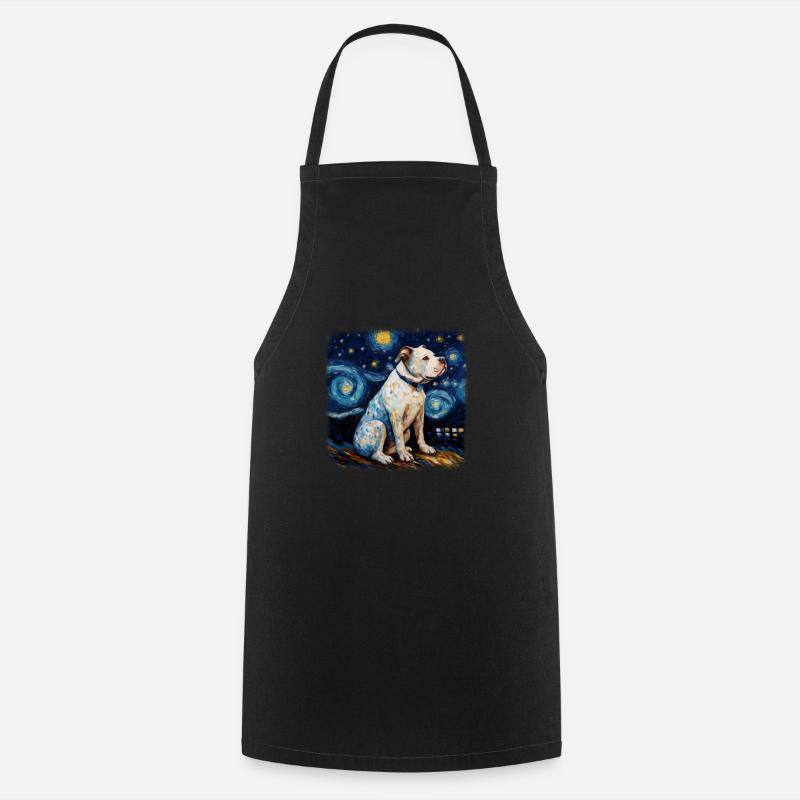 Bouledogue américain Van Gogh nuit étoilée - Tablier de cuisine - noir