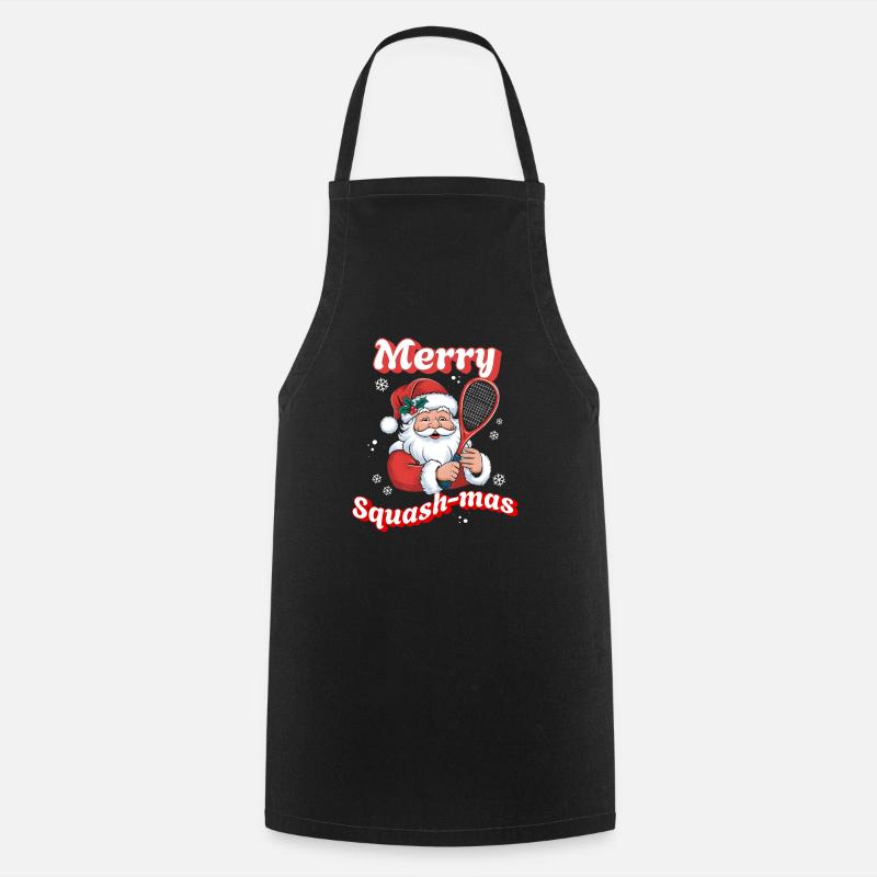 Père Noël avec raquette de squash Merry Squashmas - Tablier de cuisine - noir