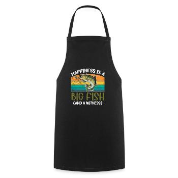 Angler Fishing Gift Idea Happiness Is A Big Fish - Cooking Apron - black - Front - AI Model Male 185 dark (185cm)