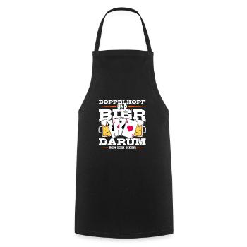 Double head and beer that's why I'm here card game - Cooking Apron - black - Front - AI Model Male 185 dark (185cm)