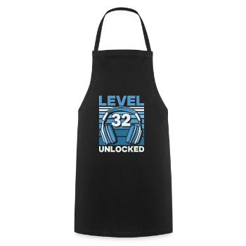 Level 32 Unlocked Gaming Birthday Gamer - Cooking Apron - black - Front - AI Model Male 185 dark (185cm)