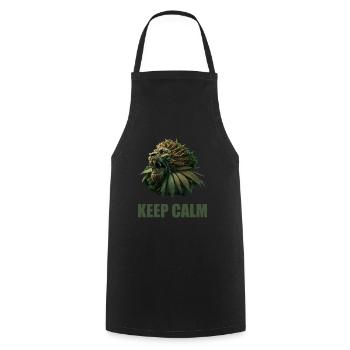 Keep Calm Lion plante de cannabis - Tablier de cuisine - noir - Devant - AI Model Male 185 dark (185cm)