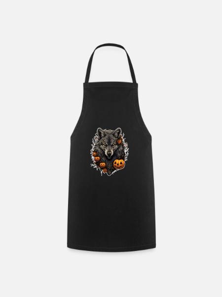 Loup d’Halloween avec citrouille - Tablier de cuisine - noir