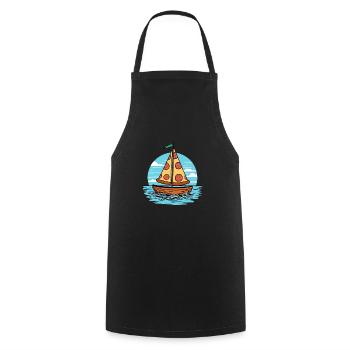 Ahoy Sea Sailboat Boat with Salami Pizza Sail - Cooking Apron - black - Front - AI Model Male 185 dark (185cm)