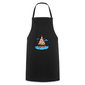Ahoy Sea Sailboat Boat with Salami Pizza Sail - Cooking Apron - black - Front - AI Model Male 185 dark (185cm)