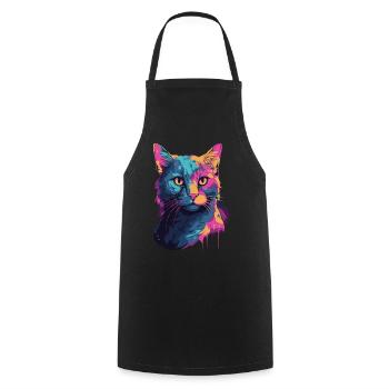 Aquarell Katze Watercolor Cat bunt Catlady miau - Kochschürze - Schwarz - Vorne - AI Model Male 185 dark (185cm)