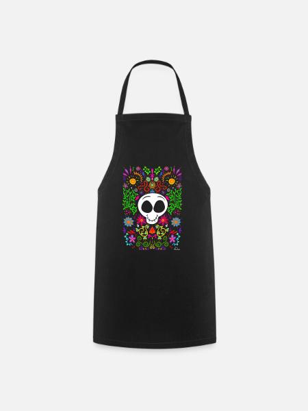 Skull - Dia de les muertos - Cooking Apron - black
