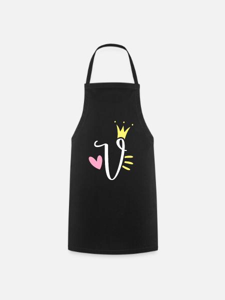 Lettre V Lettre initiale Couronne - Tablier de cuisine - noir