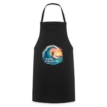 Le surf est ma vague de vie – Surfer & Ocean - Tablier de cuisine - noir - Devant - AI Model Male 185 dark (185cm)