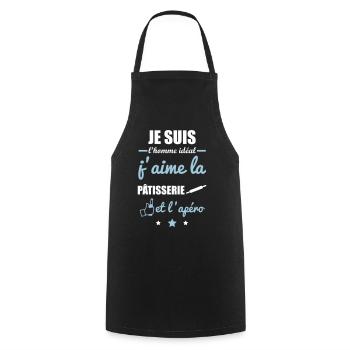Homme idéal Pâtisserie, pâtissier, patissier - Tablier de cuisine - noir - Devant - AI Model Male 185 dark (185cm)