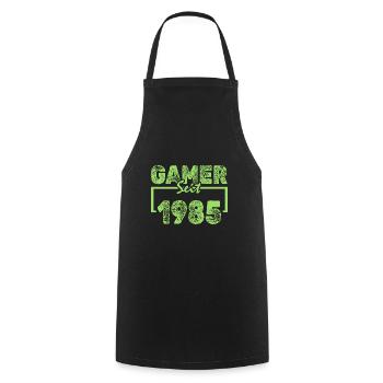 Year 1985 - Cooking Apron - black - Front - AI Model Male 185 dark (185cm)