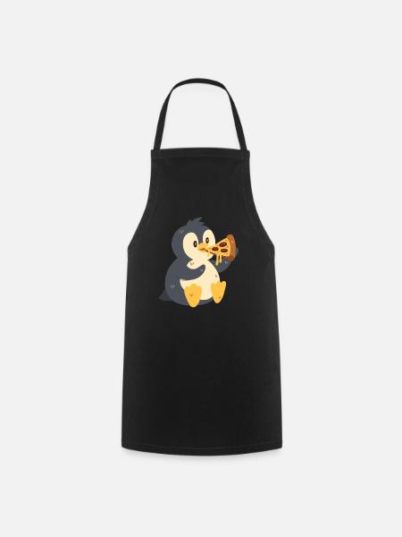Pinguin mit Pizza - Kochschürze - Schwarz