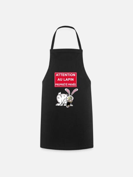 Attention au lapin blanc - Tablier de cuisine - noir
