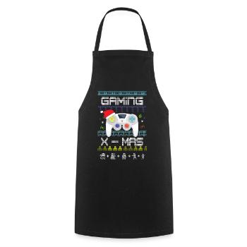 Gamer Weihnachtsoutfit Gaming X-MAS - Kochschürze - Schwarz - Vorne - AI Model Male 185 dark (185cm)