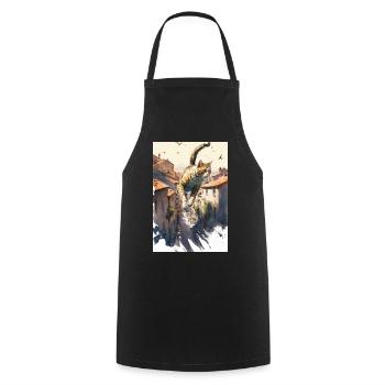 Cat Dream Bird Hunting Watercolor - Cooking Apron - black - Front - AI Model Male 185 dark (185cm)