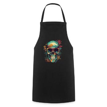 Crâne tropical avec lunettes de soleil avec fleurs - Tablier de cuisine - noir - Devant - AI Model Male 185 dark (185cm)