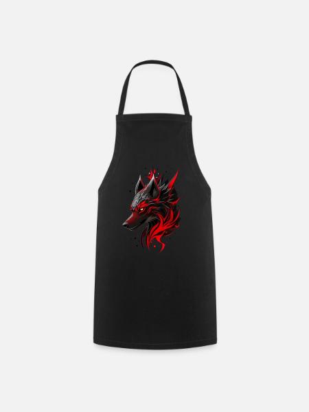 Tête de loup noir et rouge avec symboles magiques blancs - Tablier de cuisine - noir