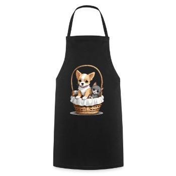Cute dog and cat in basket - Cooking Apron - black - Front - AI Model Male 185 dark (185cm)