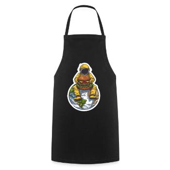 Astronaut is happy about his burger in space - Cooking Apron - black - Front - AI Model Male 185 dark (185cm)