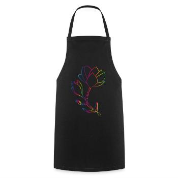 Bunte Magnolien-Linienzeichnung modern - Kochschürze - Schwarz - Vorne - AI Model Male 185 dark (185cm)