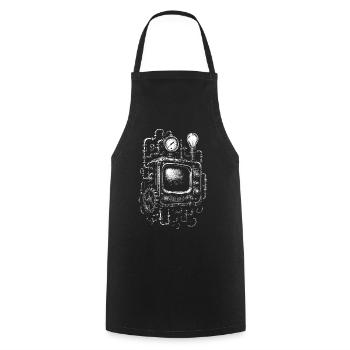 Steampunk Television Engine - Cooking Apron - black - Front - AI Model Male 185 dark (185cm)