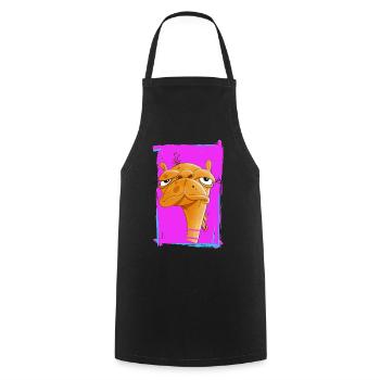 Neon Kamel Karikatur auf Pinkem Hintergrund - Kochschürze - Schwarz - Vorne - AI Model Male 185 dark (185cm)